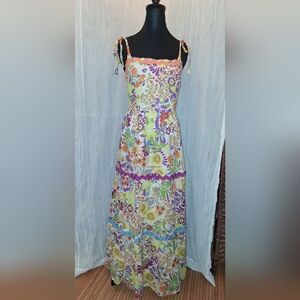 Fate Floral Tie-Shoulder Maxi Dress in White, Purple & Green